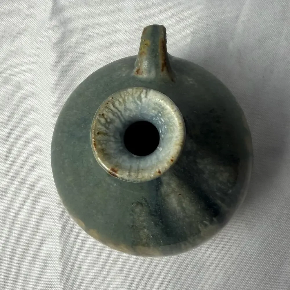 VTG Mingei Style Studio Pottery Stoneware Jug Bud Vase Drip Glaze Blue Green - Picture 6 of 10